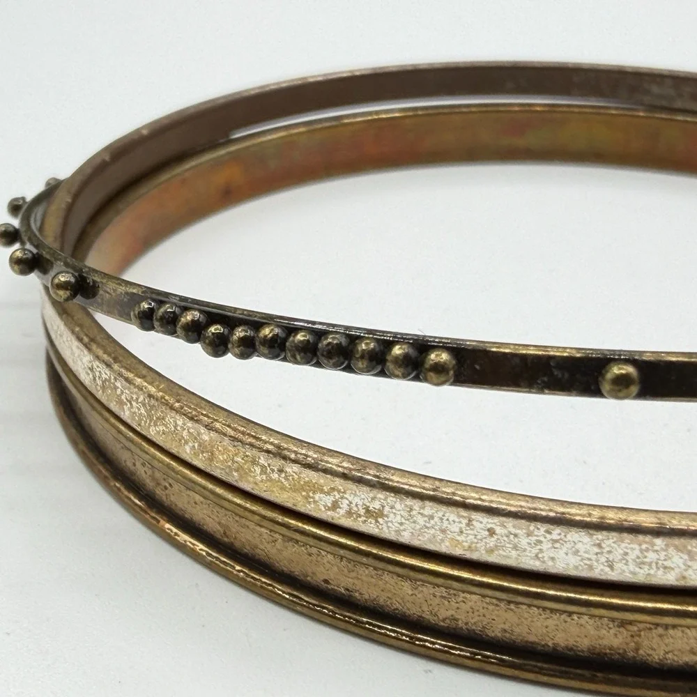 Brass Tone Multi Band Bangle Bracelet Beaded Dot Boho Tribal Statement Jewelry